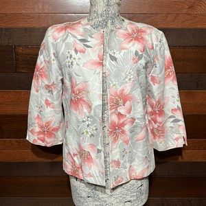 Alfred Dunner Open Front Quilted Shiny Floral Blazer